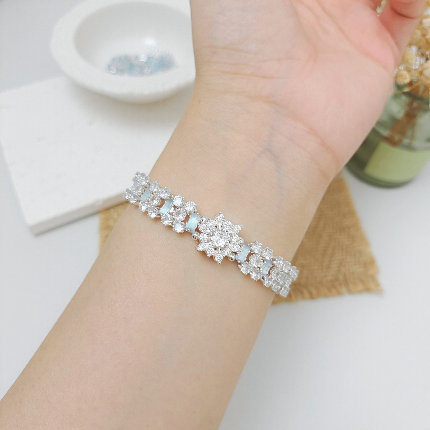No.49 Handmade Bracelet – Starry Wishes with Snowflake Zircon & Crystal Beads