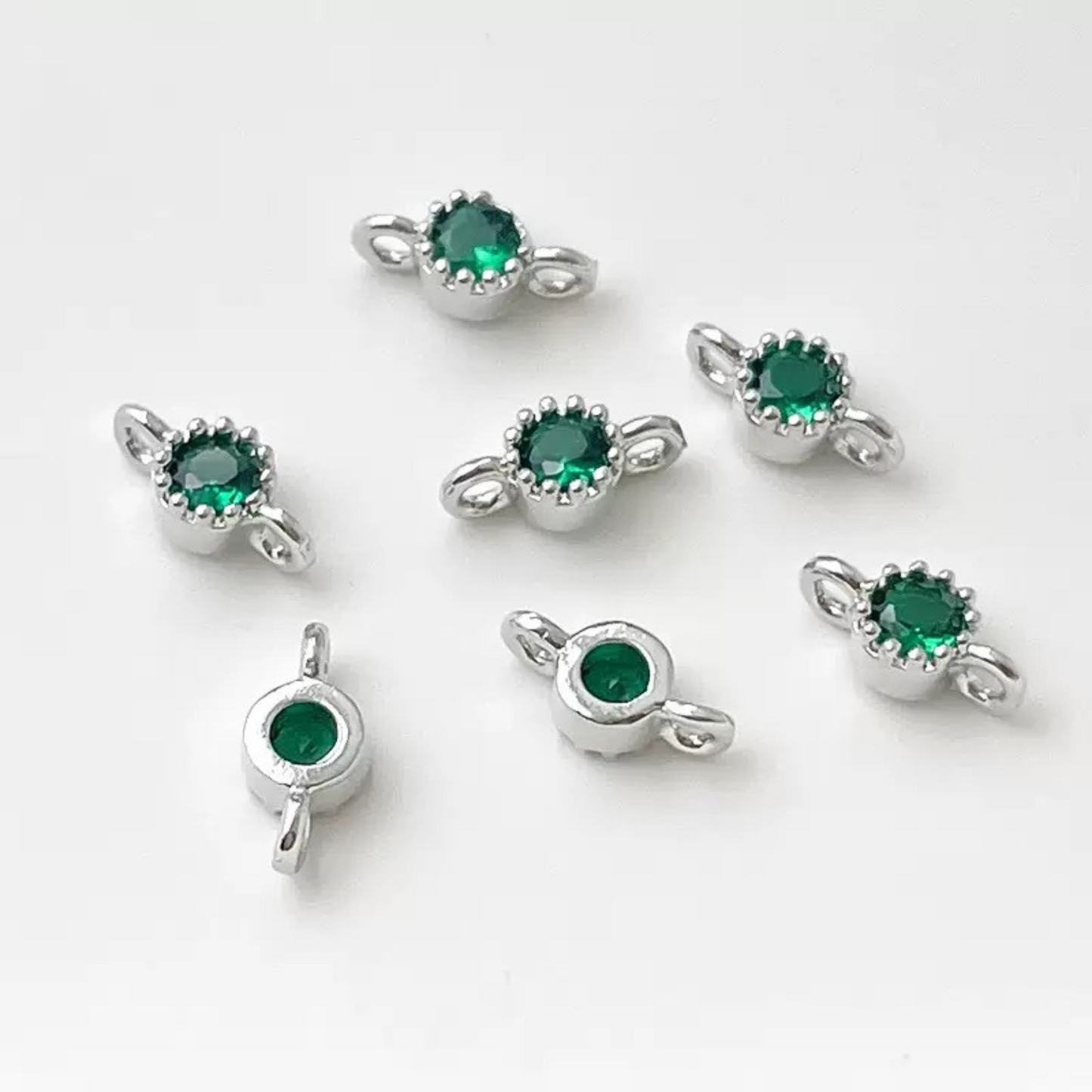 【E02】10pcs 4mm Double-Hole CZ Spacer Beads – Silver Plated, High-Color-Fast, DIY Jewelry Connectors