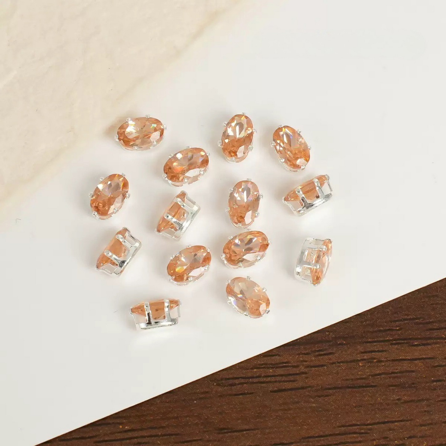 【A15】50pcs Oval-Cut CZ Spacer Beads – High-Color-Fast Silver Plated Alloy, Prong-Set, DIY Jewelry Supplies