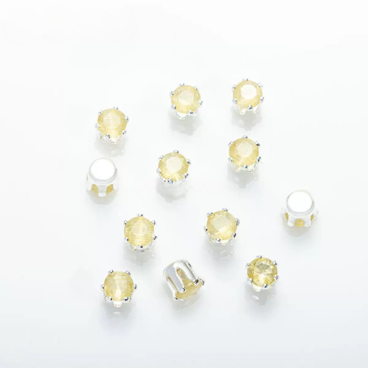 【C01】50pcs 4mm Round Cat’s Eye CZ Beads – Silver-Plated Prong-Set, DIY Jewelry Spacer Charms