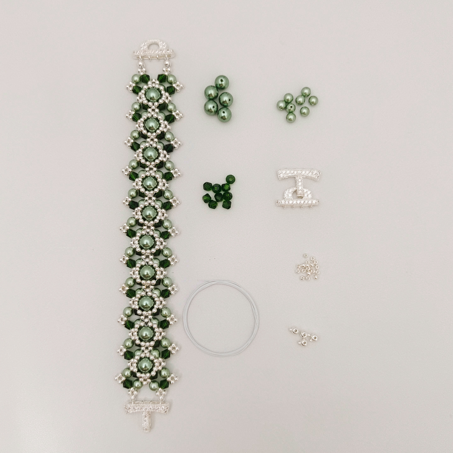 No.58 Vintage Peacock Green DIY Bracelet Kit No.53| Pearl & Crystal | Includes Tutorial