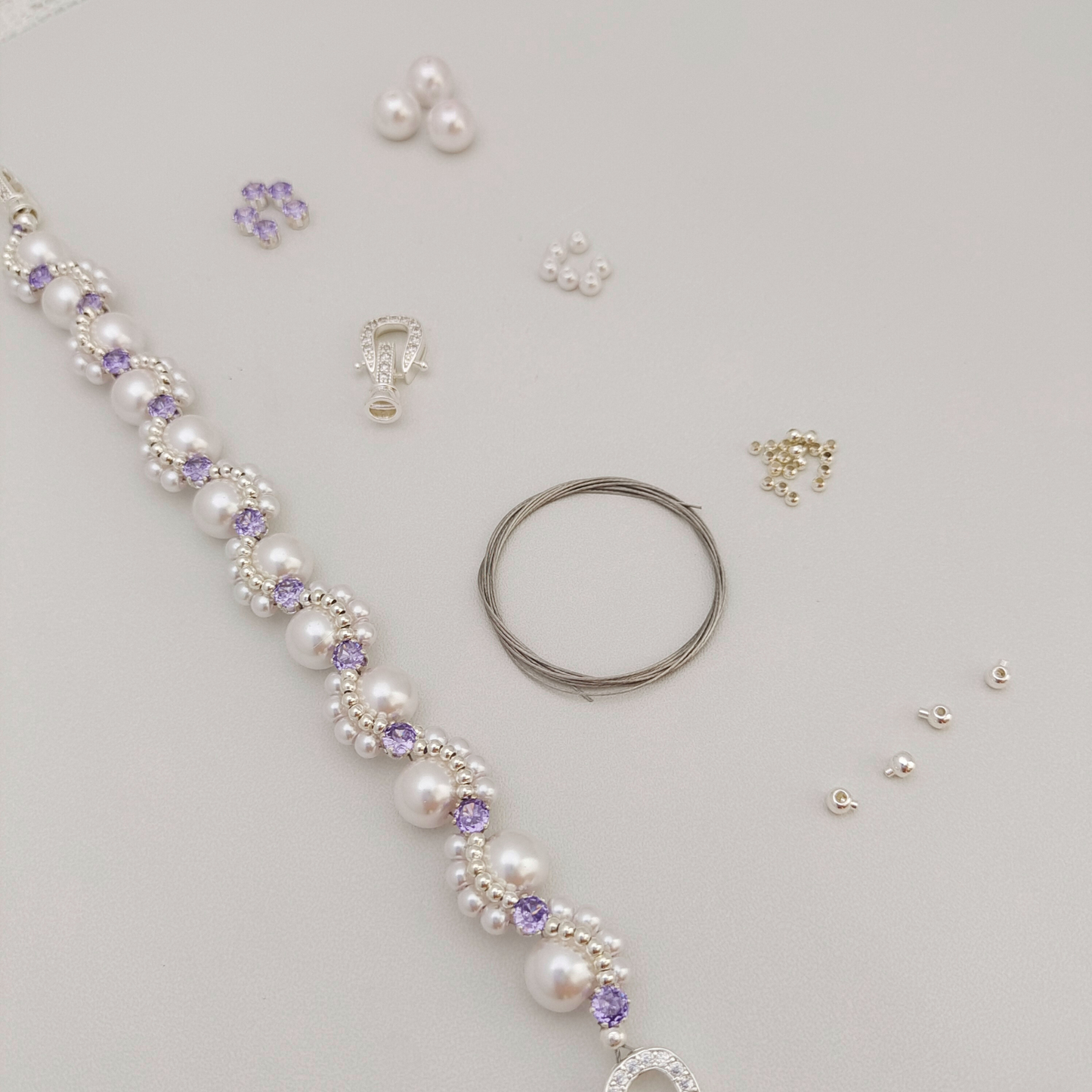 【No.65】DIY Bracelet Kit – Nebula with 8mm Pearls & CZ Beads