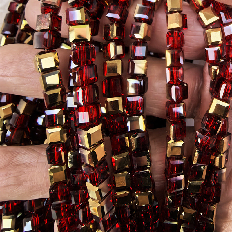 Premium 4/6/8mm Cube Crystal Beads - Ember Gilt Collection