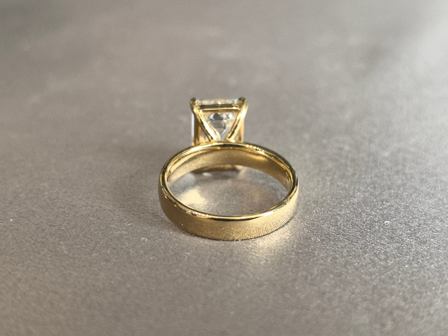 Emerald Cut Lab Grown Diamond Ring | Wide Flat Band Solitaire