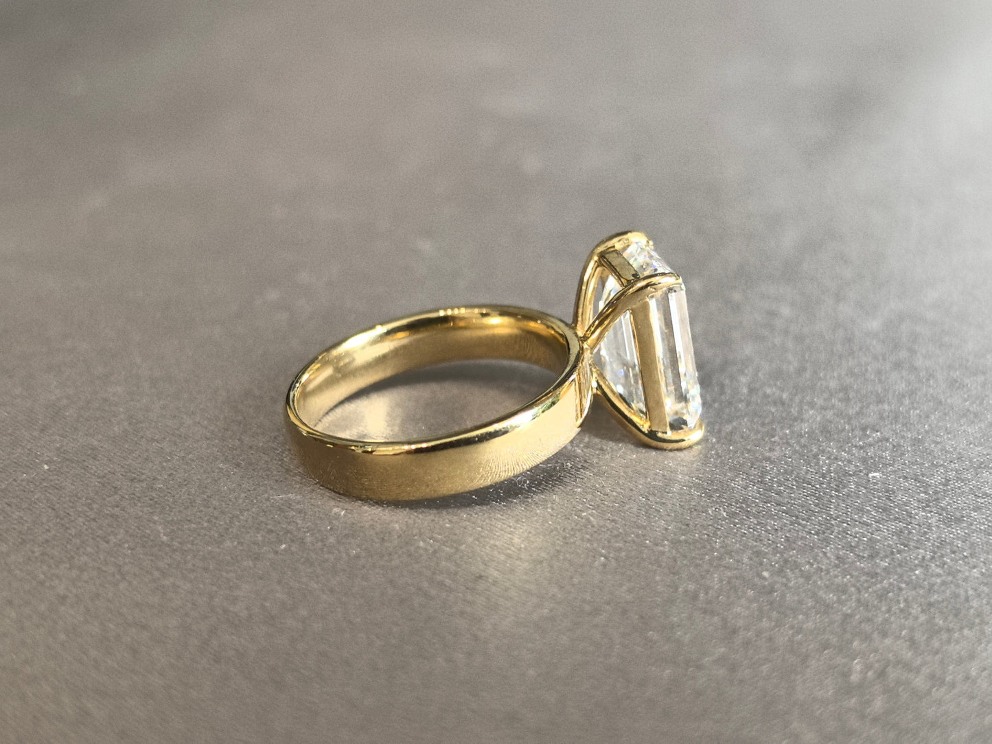 Emerald Cut Lab Grown Diamond Ring | Wide Flat Band Solitaire