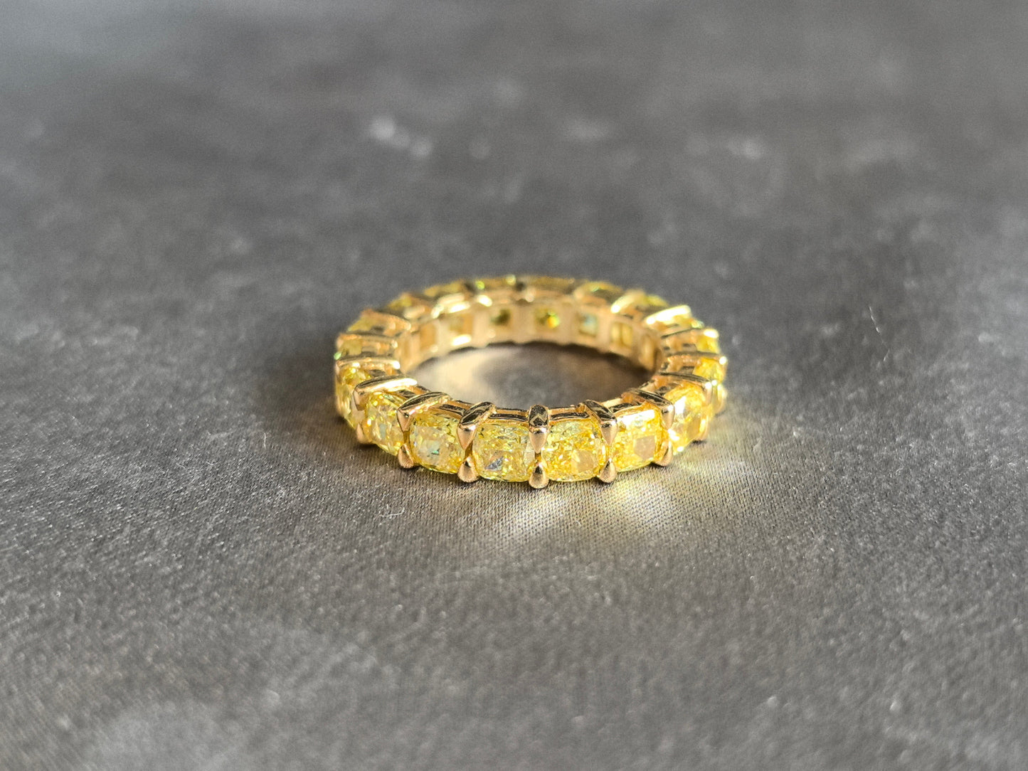 0.3ct 5.5g ivid Yellow Cushion Cut Lab Diamond Eternity Band | 18 Stones