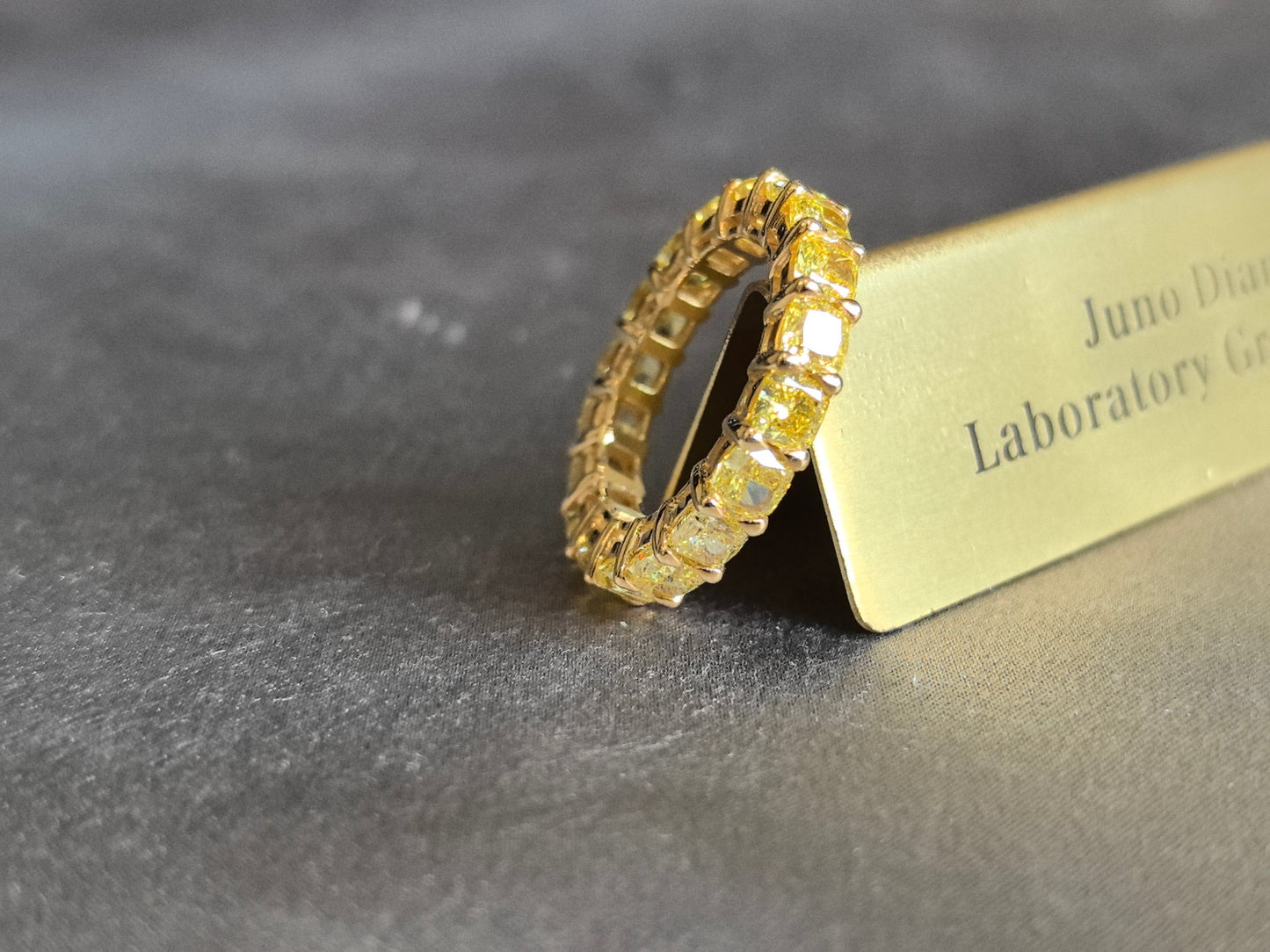 0.3ct 5.5g ivid Yellow Cushion Cut Lab Diamond Eternity Band | 18 Stones