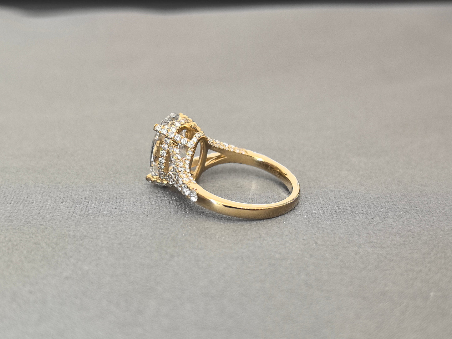 Oval Lab Diamond Split Shank Ring | Hidden Halo & Half Pavé Band