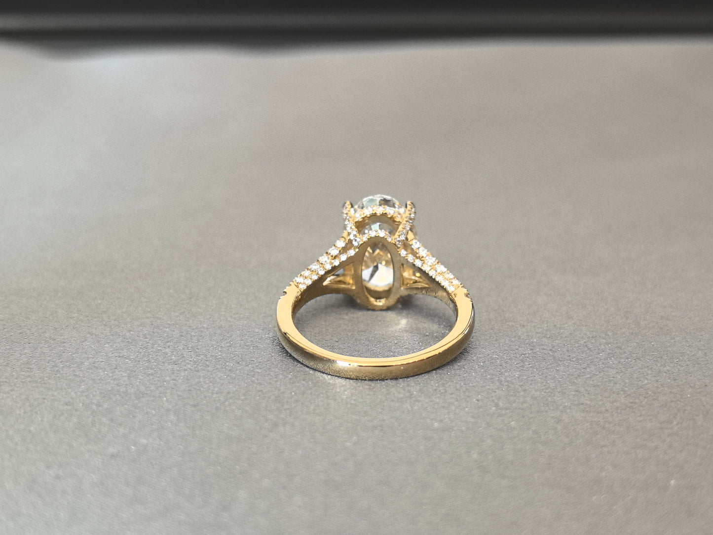 Oval Lab Diamond Split Shank Ring | Hidden Halo & Half Pavé Band