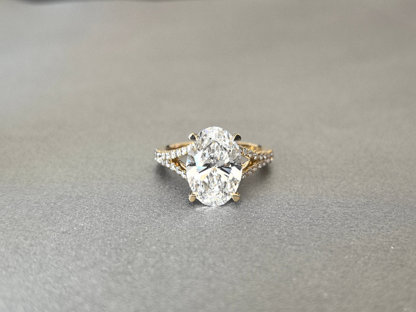 Oval Lab Diamond Split Shank Ring | Hidden Halo & Half Pavé Band