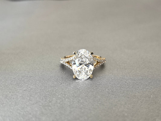 Oval Lab Diamond Split Shank Ring | Hidden Halo & Half Pavé Band