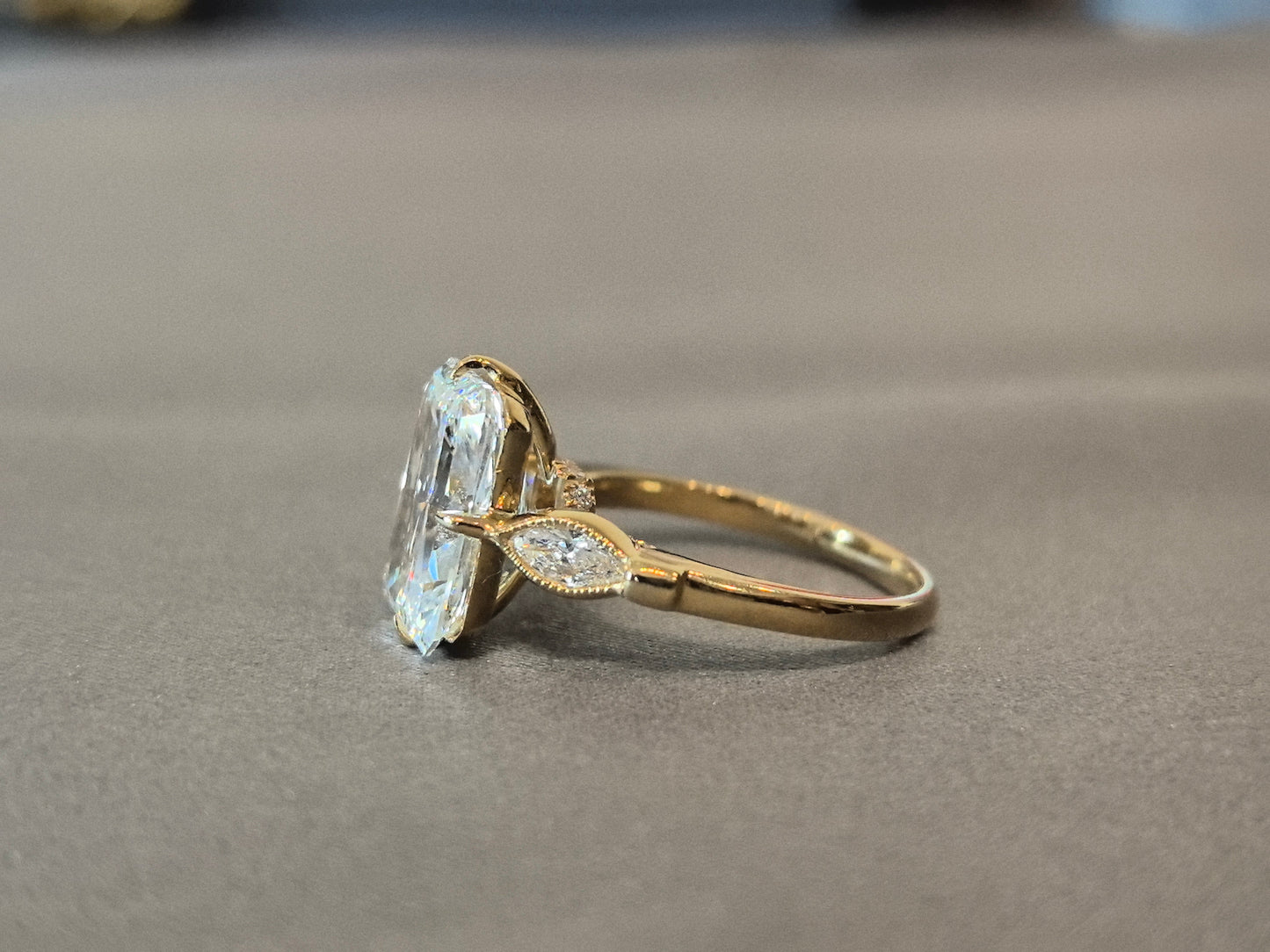 Radiant-Center Ring with Marquise Sidestones