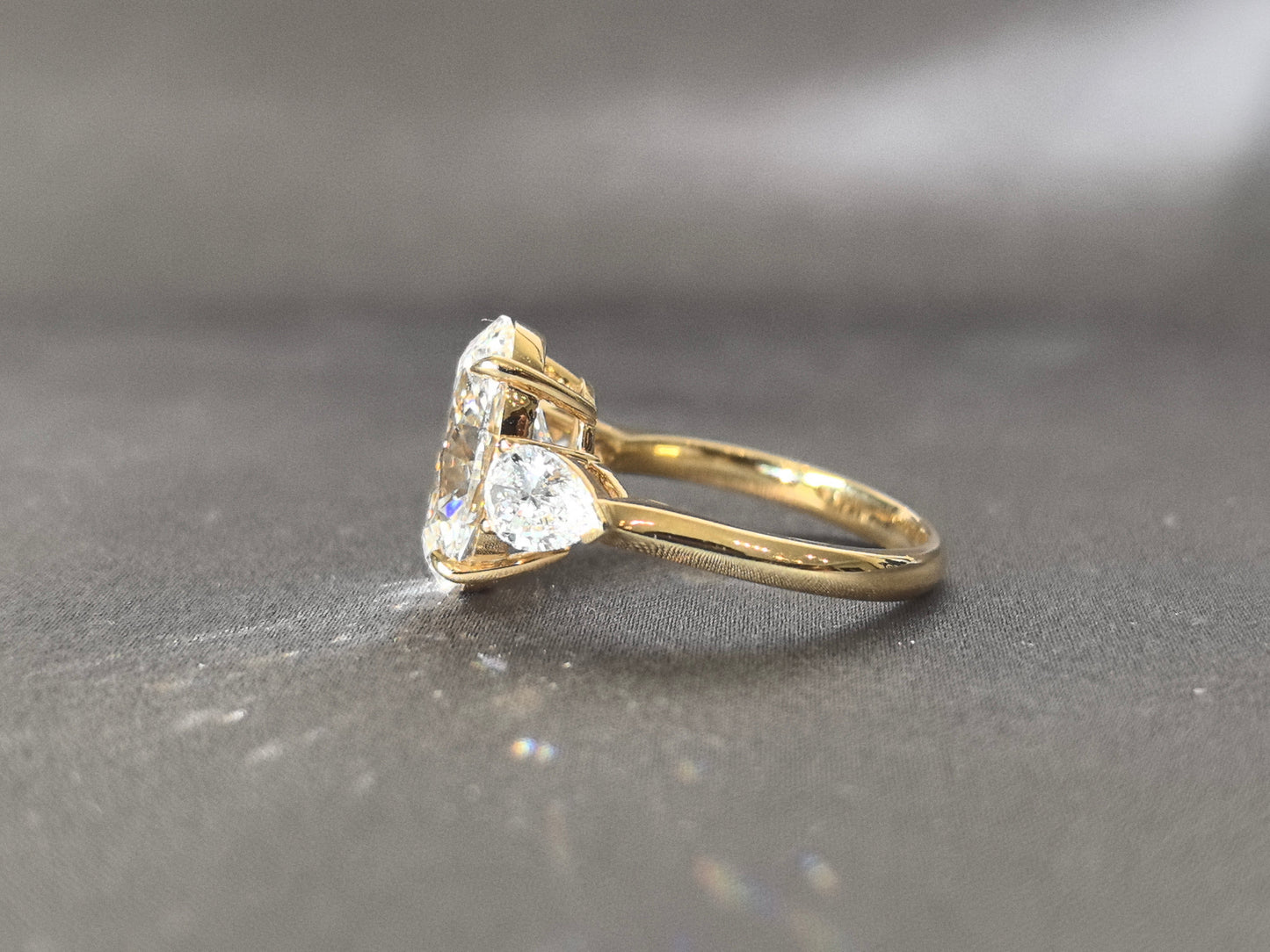 Oval Center Trilogy Ring | Pear Sidestones | Fluid Elegance | Lab-Grown Diamonds