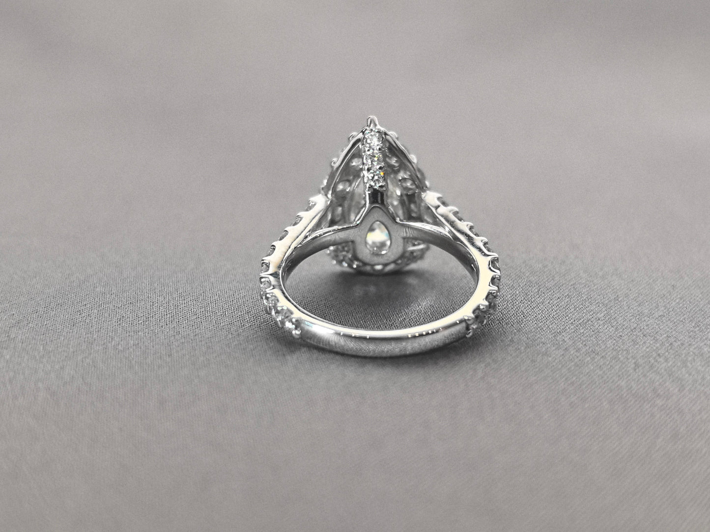 Pear Cut Lab Grown Diamond Ring | Full Halo & 2/3 Pavé Band