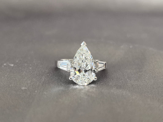 Pear-Center Trilogy Ring | Baguette Sidestones | Organic Geometry | Lab-Grown Diamonds