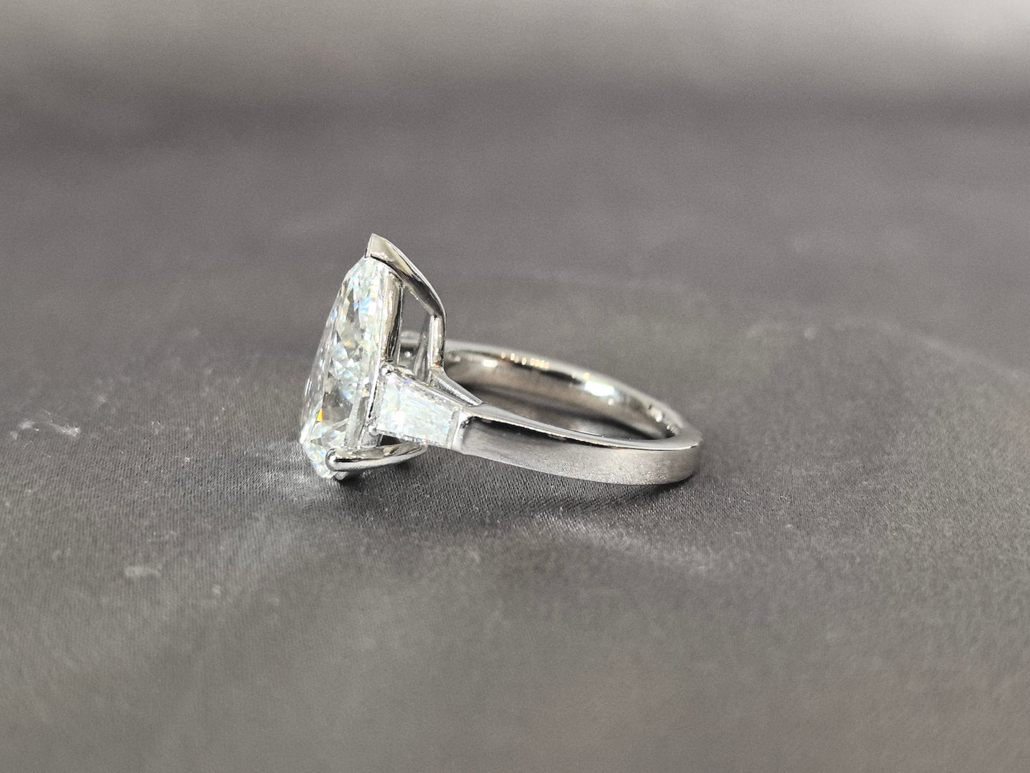 Pear-Center Trilogy Ring | Baguette Sidestones | Organic Geometry | Lab-Grown Diamonds