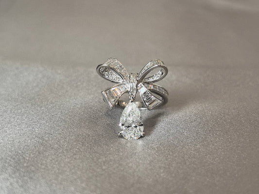 Pear Cut Bow-tie Ring with Pear Dangle | Lab Grown Diamond Statement Ring