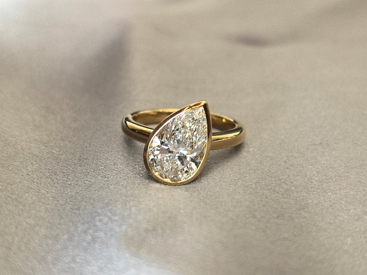 Bezel Set Pear Cut Lab Grown Diamond Ring | Modern Secure Setting