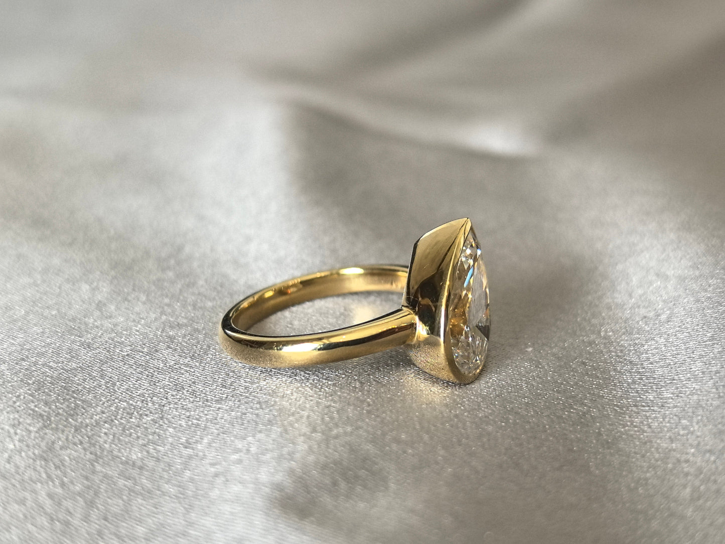 Bezel Set Pear Cut Lab Grown Diamond Ring | Modern Secure Setting