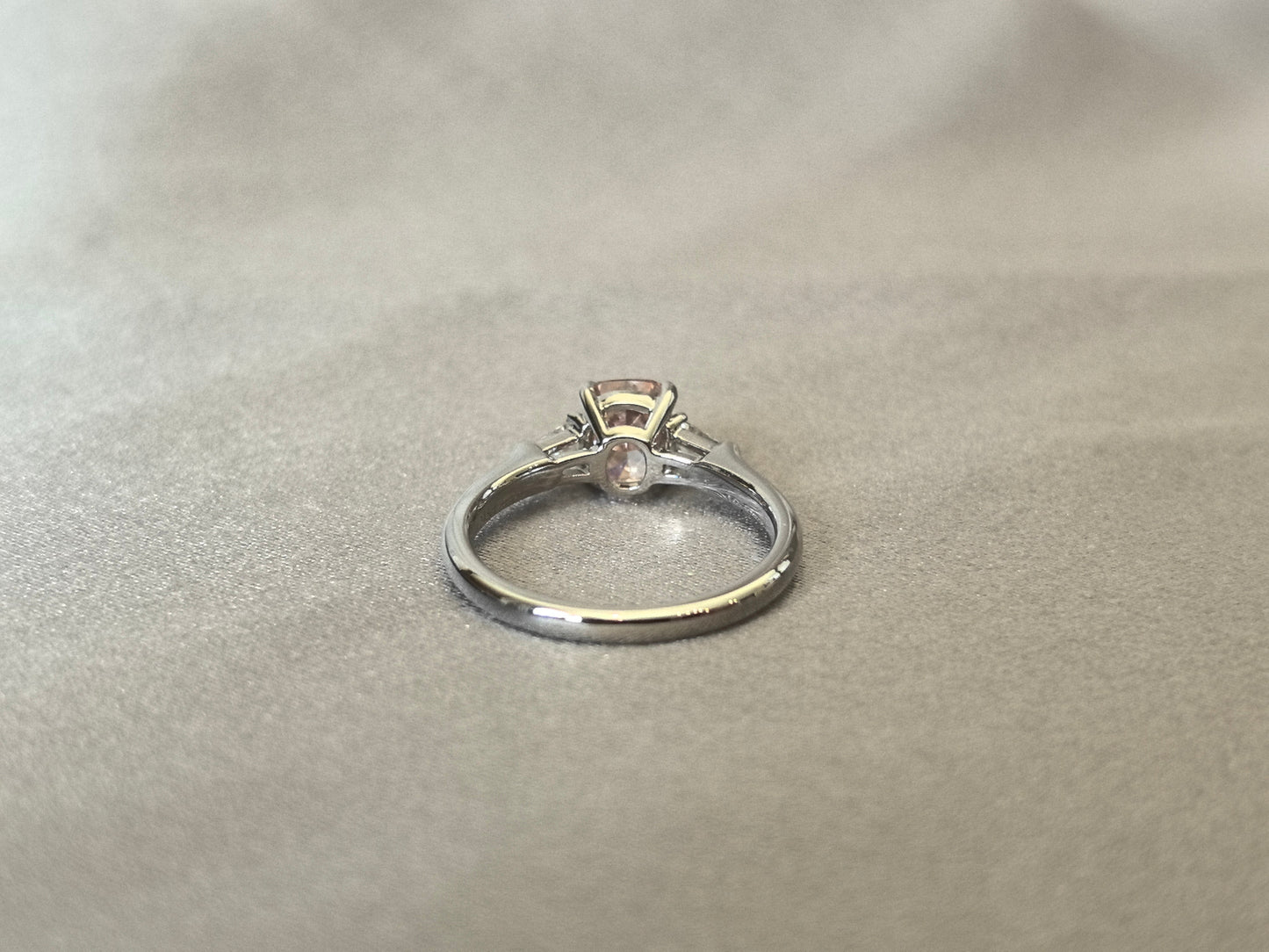 1.2ct 3.7g Radiant Cut Pink Lab Diamond Three-Stone Ring | Baguette Side Stones