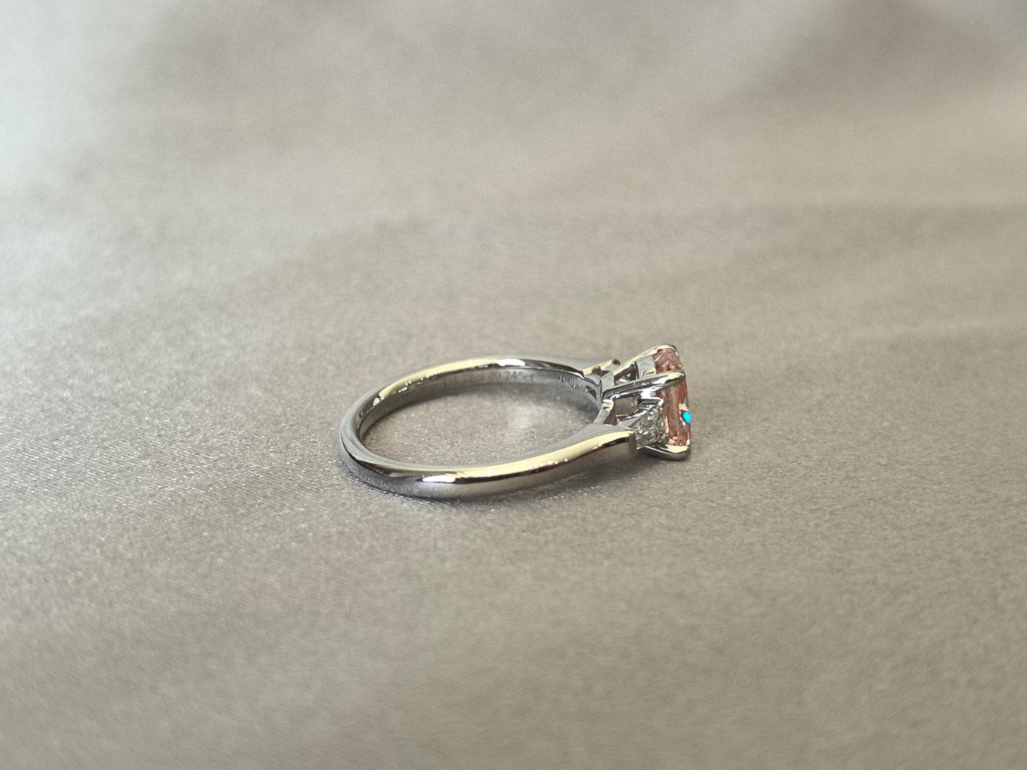 1.2ct 3.7g Radiant Cut Pink Lab Diamond Three-Stone Ring | Baguette Side Stones