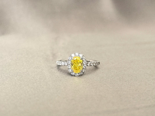 0.94ct 3.5g Vivid Yellow Asscher Cut Lab Diamond Ring | Marquise & Pear Leaf-Inspired Accents
