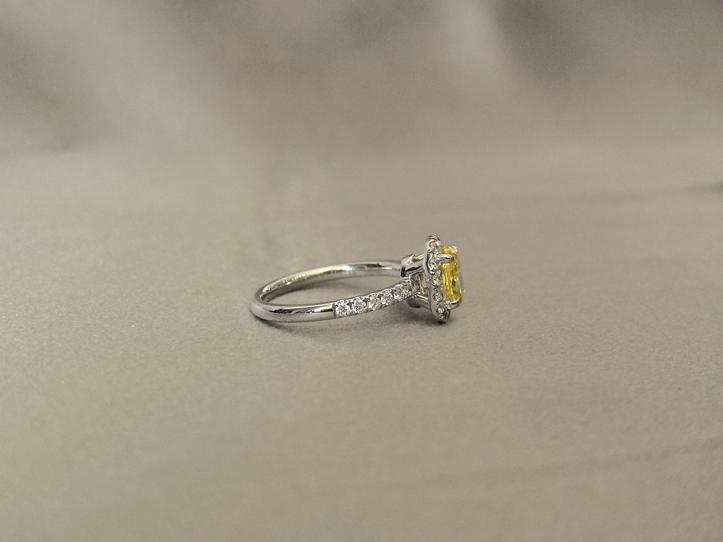 0.94ct 3.5g Vivid Yellow Asscher Cut Lab Diamond Ring | Marquise & Pear Leaf-Inspired Accents