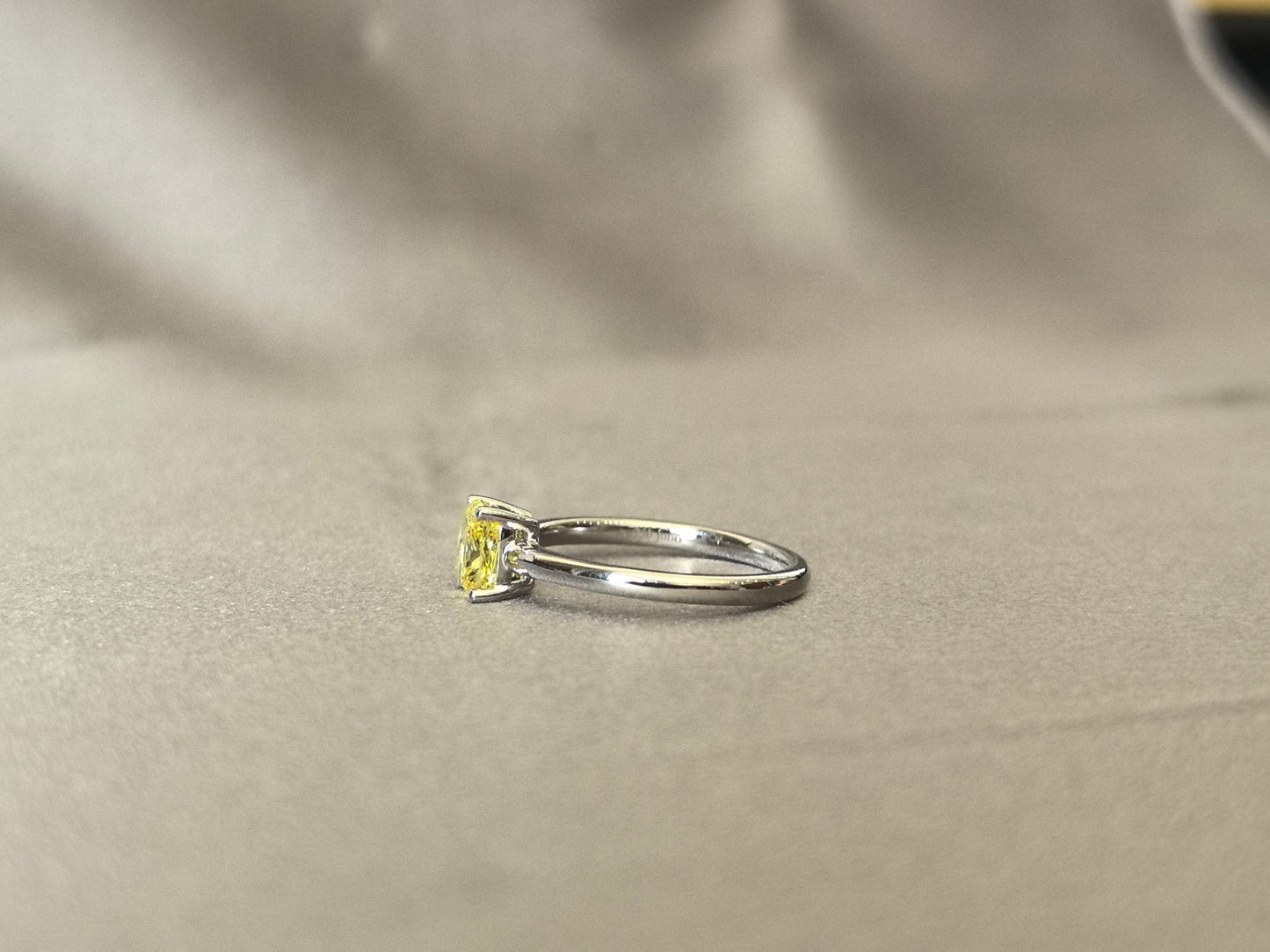 0.9ct 2.3g Cushion Cut Vivid Yellow Lab Diamond Solitaire Ring | Plain Band