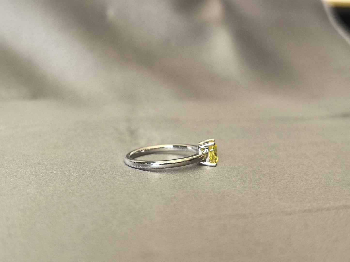 0.9ct 2.3g Cushion Cut Vivid Yellow Lab Diamond Solitaire Ring | Plain Band
