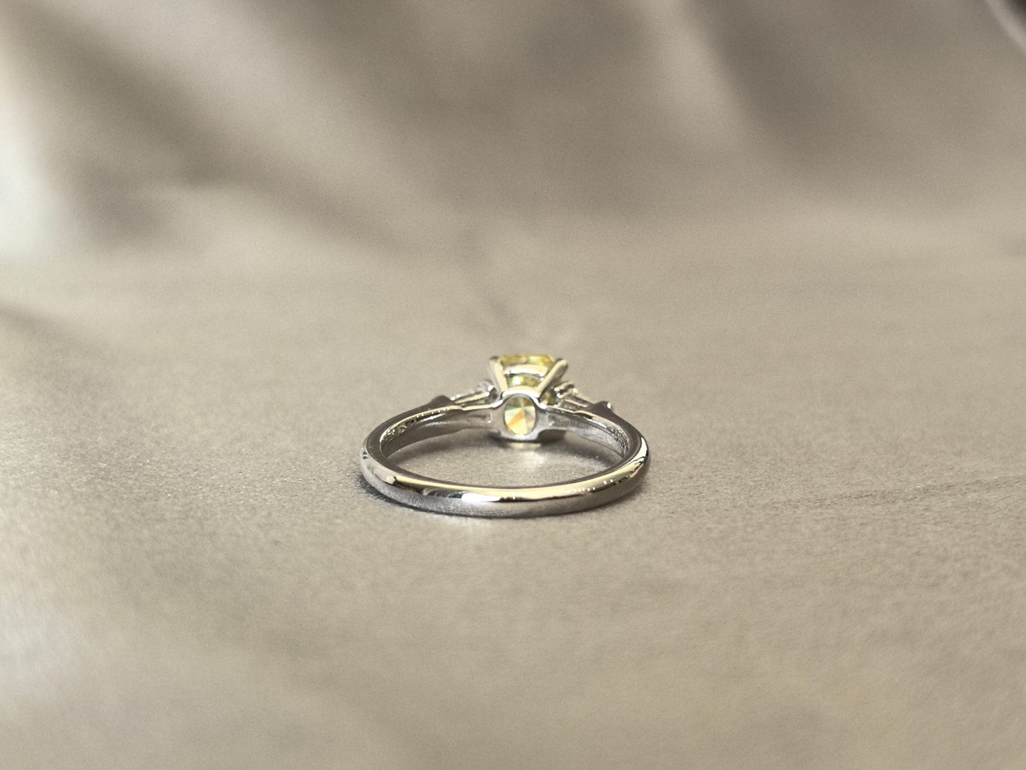 1.24ct 3.5g Cushion Vivid Yellow Lab Diamond Three-Stone Ring | Baguette Side Stones