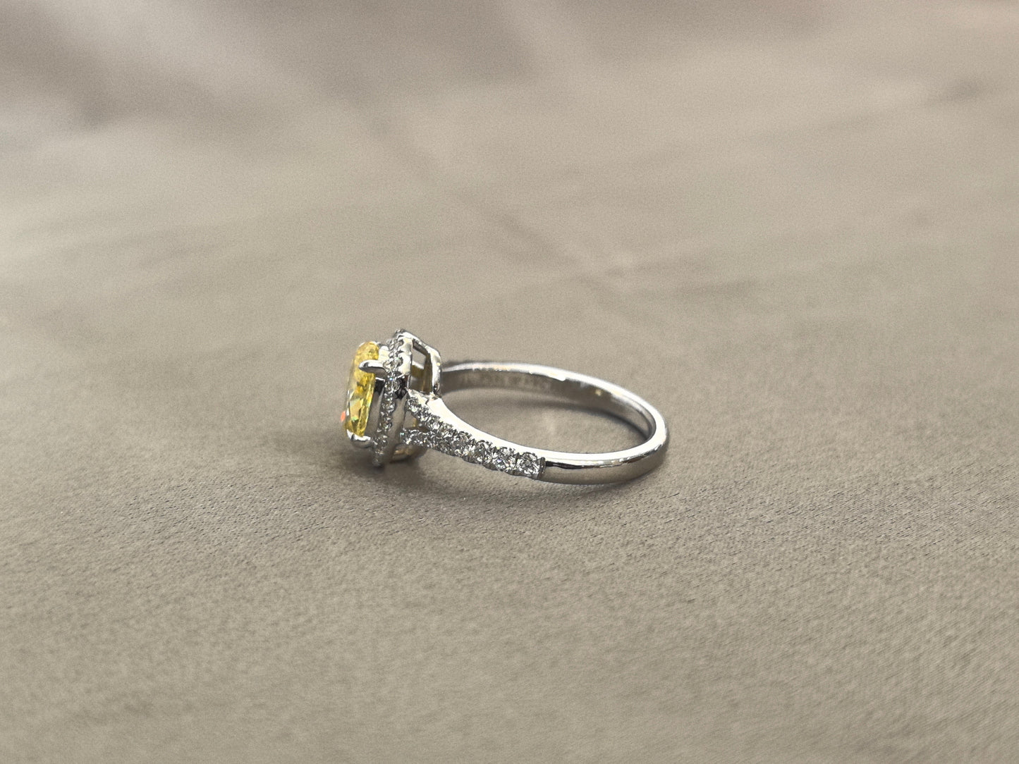 1.2ct 3.7g Yellow Lab Diamond Halo Ring | Split Shank Design | Half Pavé Band