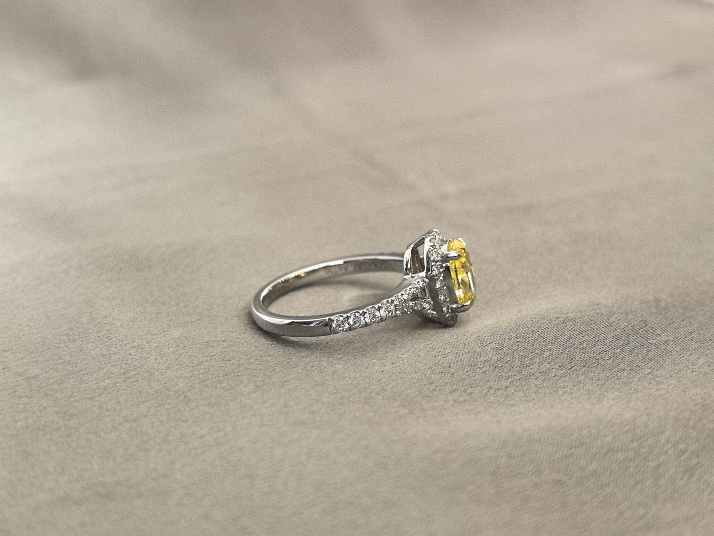 1.2ct 3.7g Yellow Lab Diamond Halo Ring | Split Shank Design | Half Pavé Band