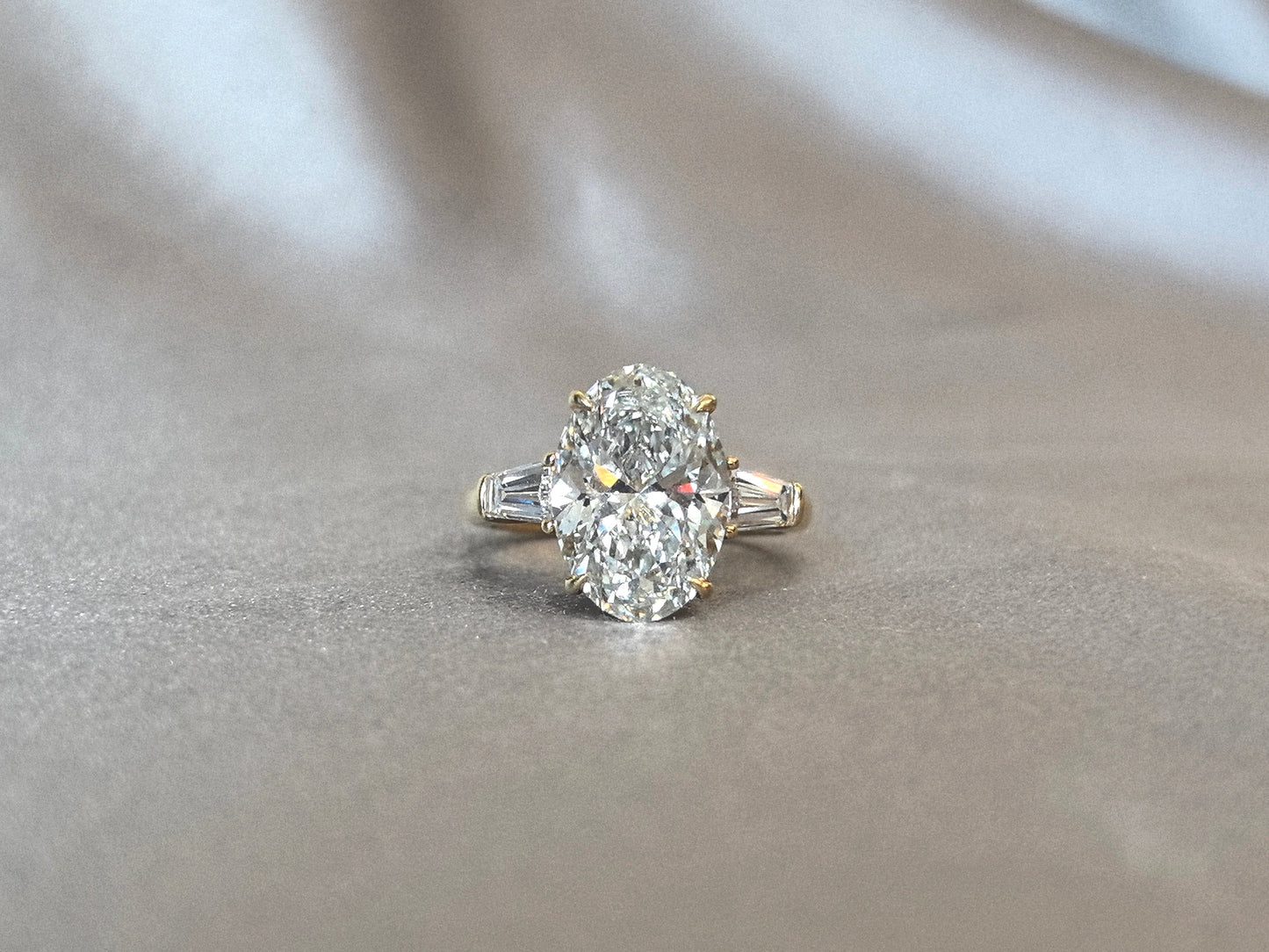 Oval Center Trilogy Ring | Baguette Sidestones | Architectural Elegance | Lab-Grown Diamonds