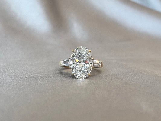 Oval Center Trilogy Ring | Baguette Sidestones | Architectural Elegance | Lab-Grown Diamonds