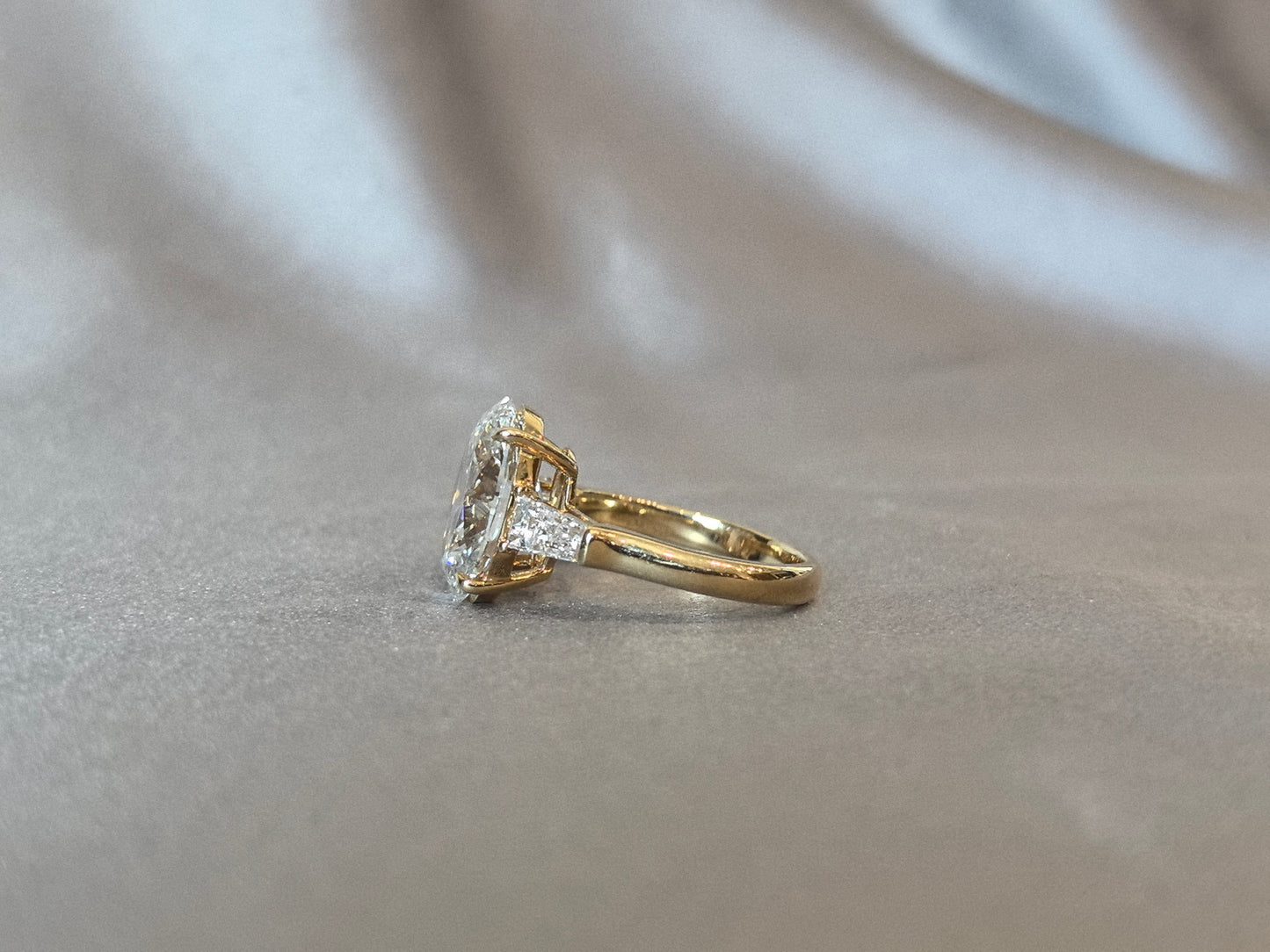 Oval Center Trilogy Ring | Baguette Sidestones | Architectural Elegance | Lab-Grown Diamonds