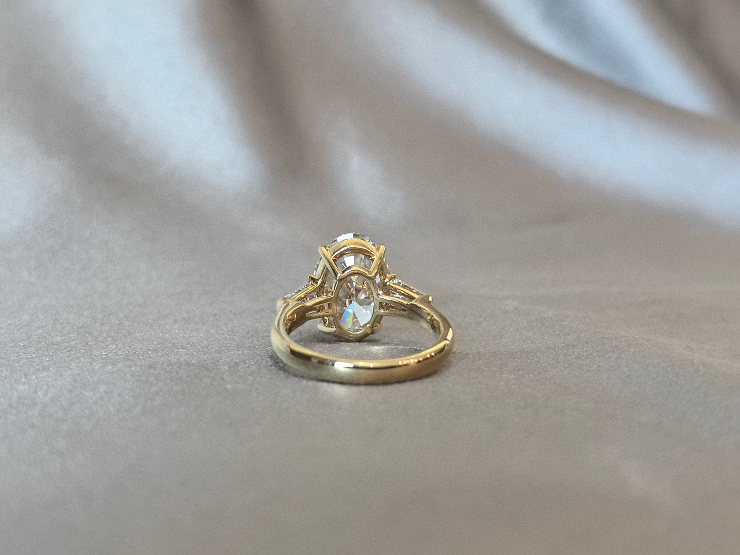 Oval Center Trilogy Ring | Baguette Sidestones | Architectural Elegance | Lab-Grown Diamonds