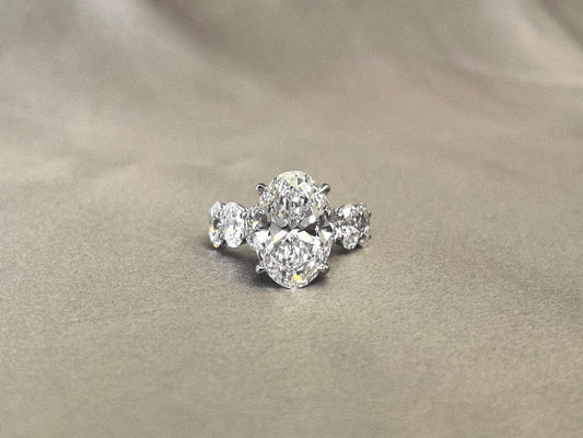 Oval Lab Diamond Hidden Halo Half Eternity Ring | Fancy Design | 14K Gold