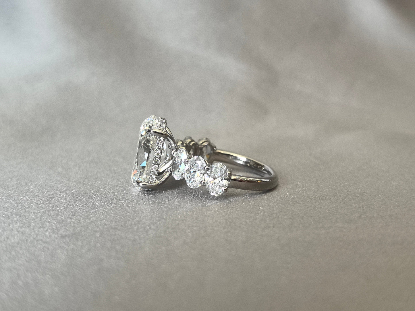 Oval Lab Diamond Hidden Halo Half Eternity Ring | Fancy Design | 14K Gold