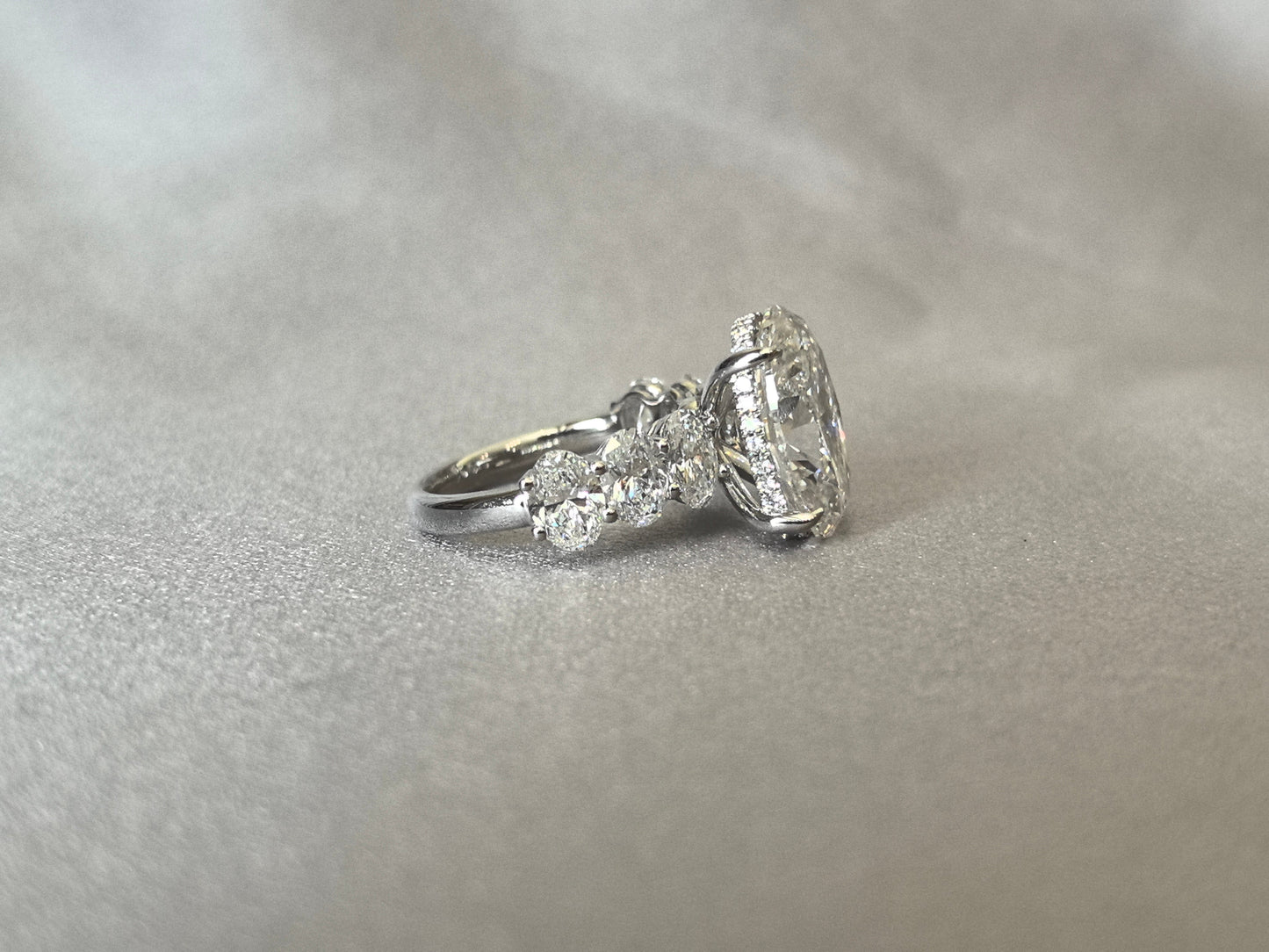 Oval Lab Diamond Hidden Halo Half Eternity Ring | Fancy Design | 14K Gold