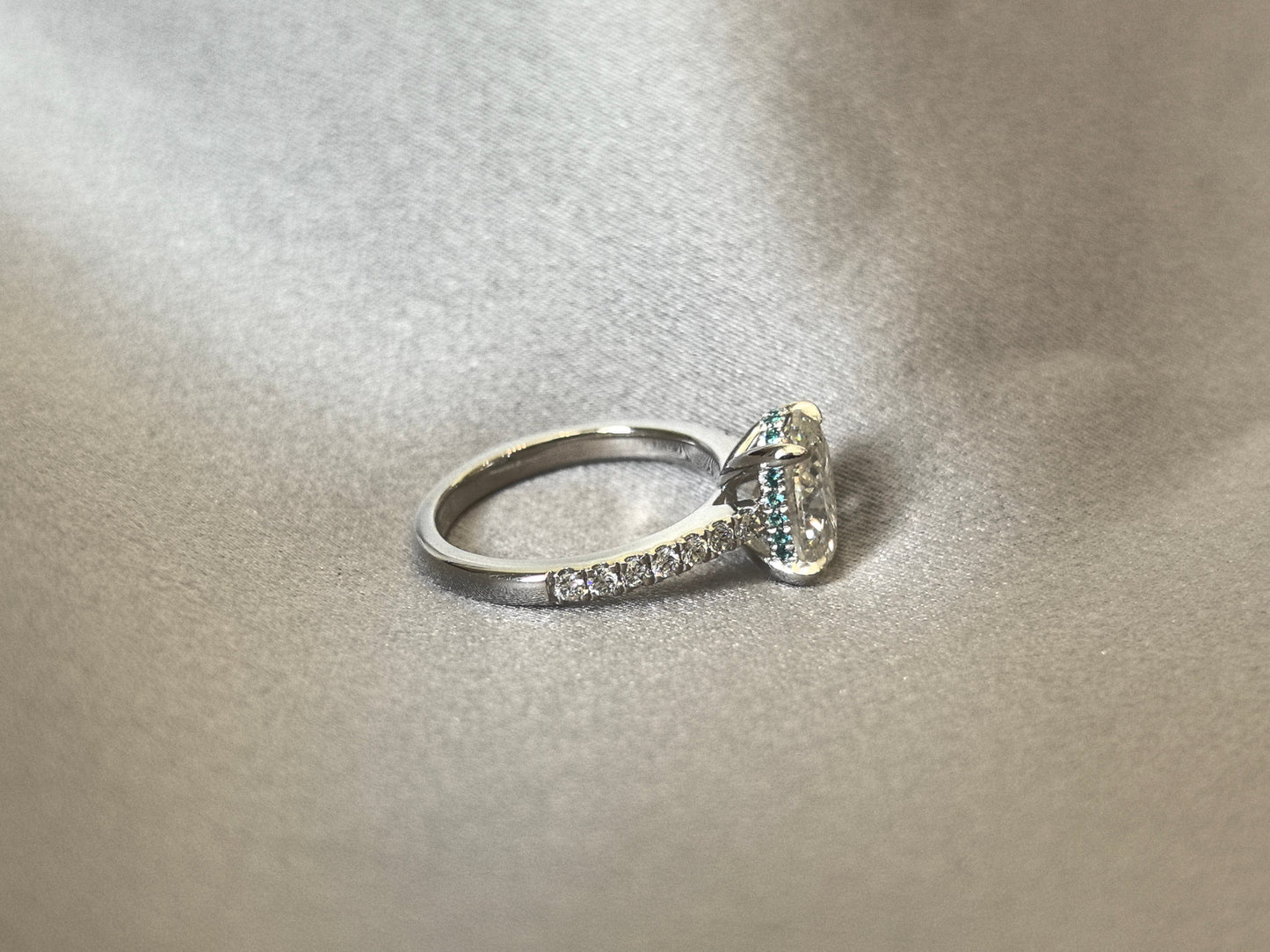 Dainty Paraiba  Hidden Halo Oval Lab Diamond Ring