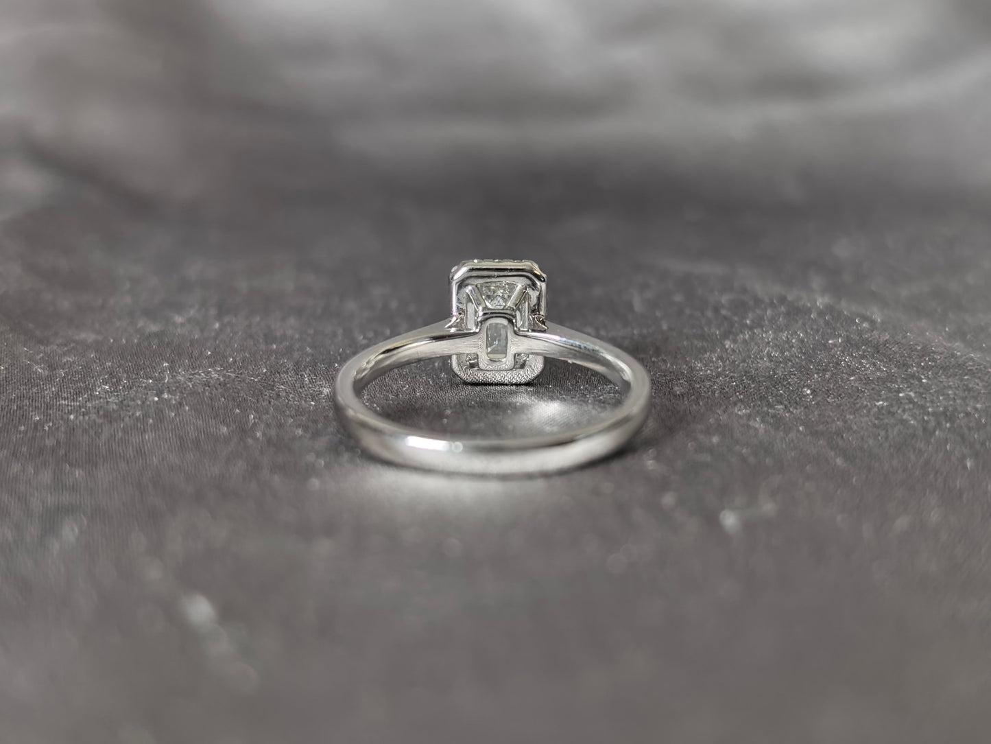 Emerald Cut Lab Grown Diamond Solitaire Ring with Halo| Simple Plain Band