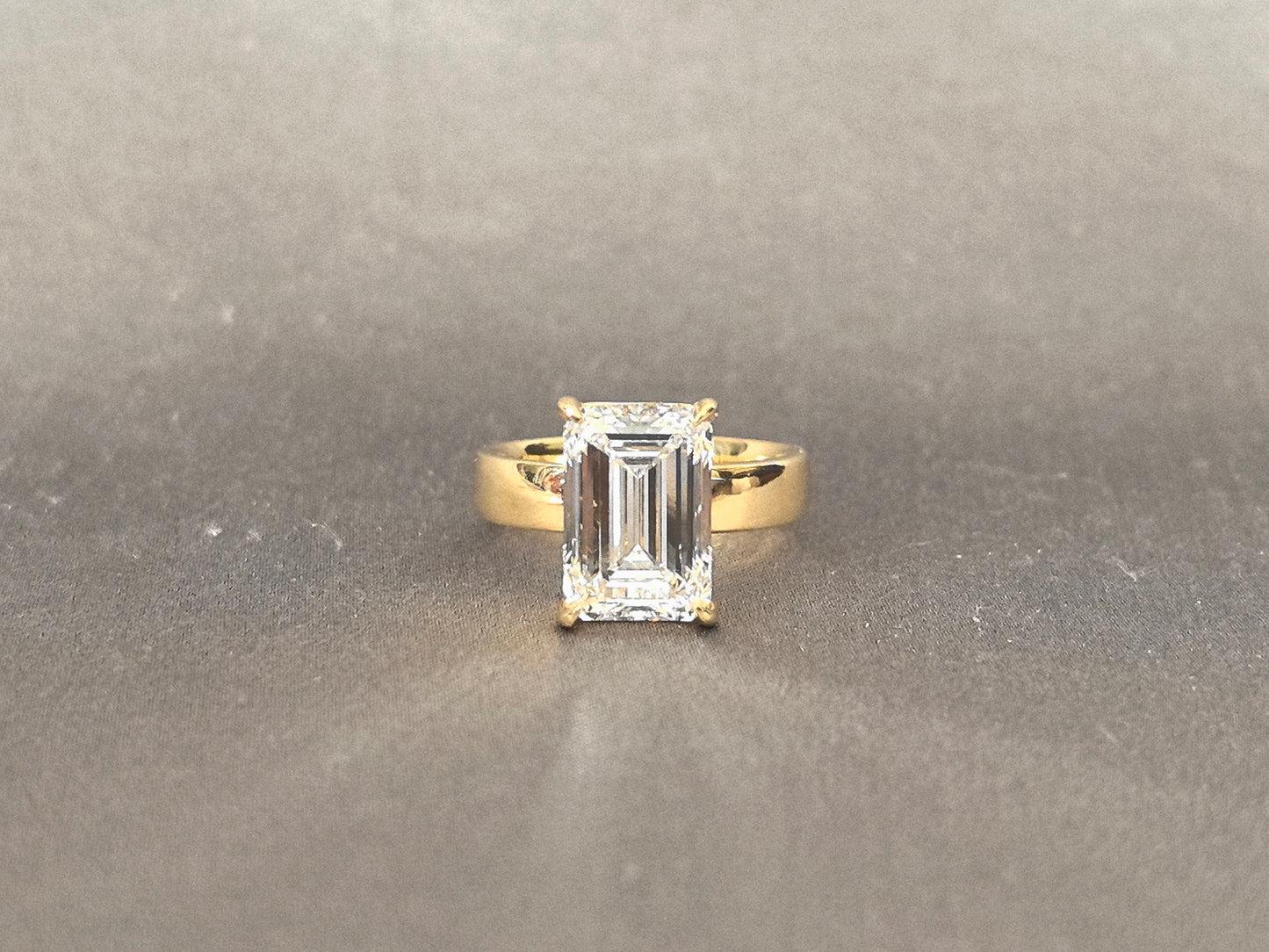 Emerald Cut Lab Grown Diamond Ring | Wide Flat Band Solitaire