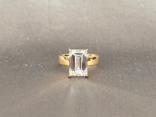 Emerald Cut Lab Grown Diamond Ring | Wide Flat Band Solitaire