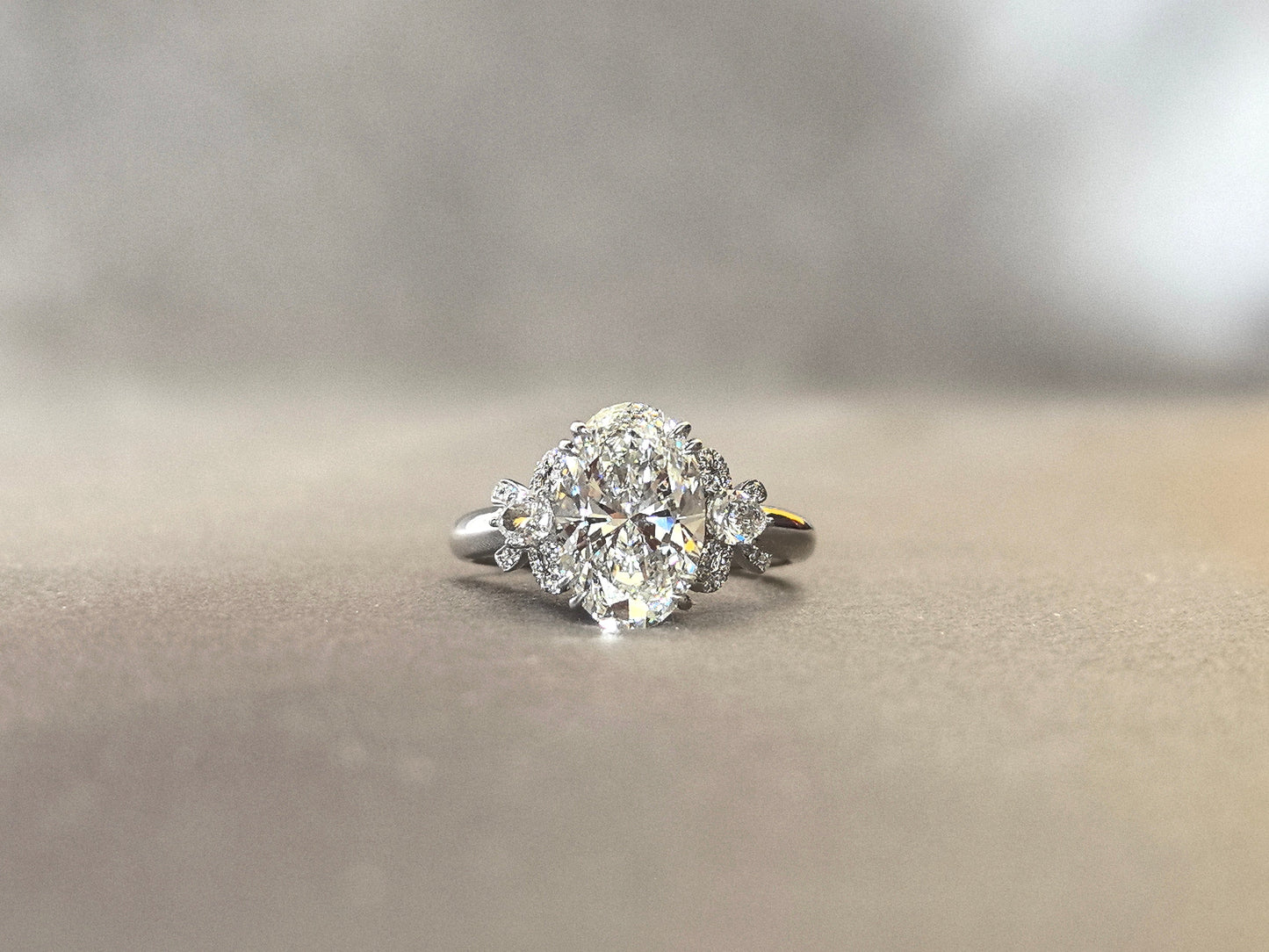 Oval Cut Lab Diamond Ring | Diamond Bow Accents | Exquisite Detailing | Lab-Grown Luxury