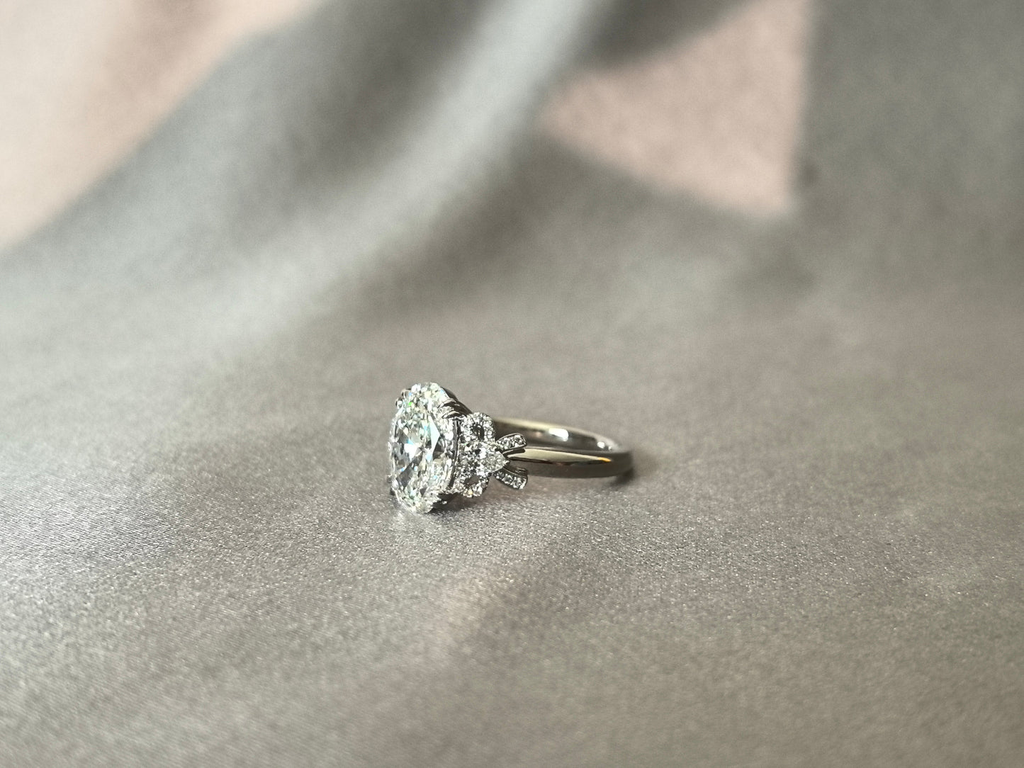 Oval Cut Lab Diamond Ring | Diamond Bow Accents | Exquisite Detailing | Lab-Grown Luxury