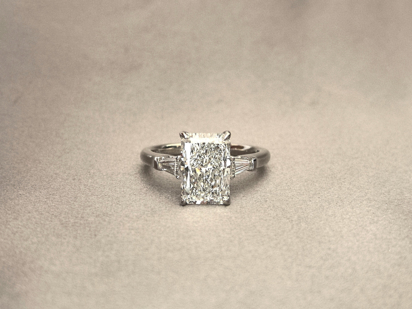 Radiant Cut Trilogy Ring | Baguette Sidestones | Geometric Brilliance | Lab-Grown Diamonds