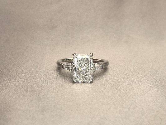 Radiant Cut Trilogy Ring | Baguette Sidestones | Geometric Brilliance | Lab-Grown Diamonds