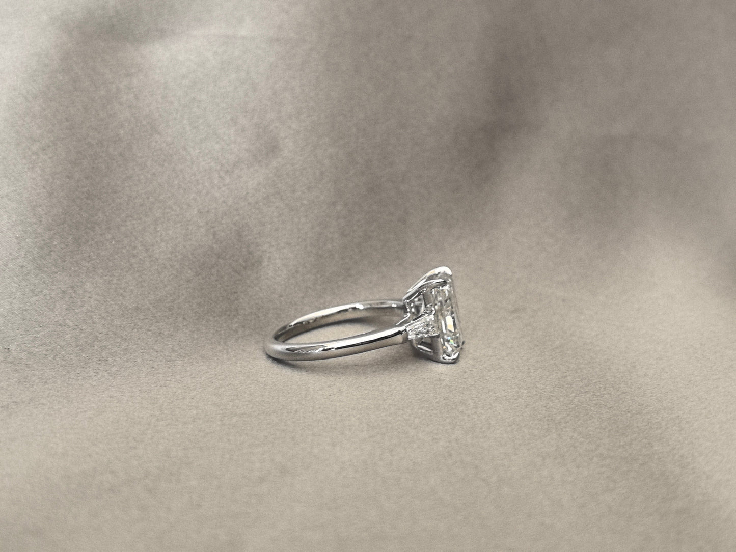Radiant Cut Trilogy Ring | Baguette Sidestones | Geometric Brilliance | Lab-Grown Diamonds