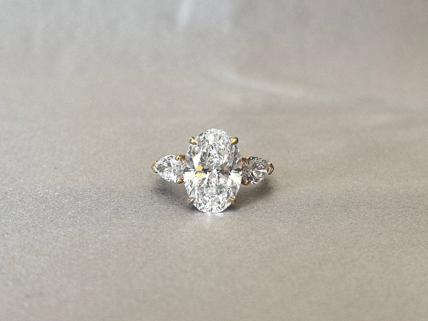 Oval Center Trilogy Ring | Pear Sidestones | Fluid Elegance | Lab-Grown Diamonds
