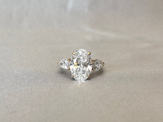 Oval Center Trilogy Ring | Pear Sidestones | Fluid Elegance | Lab-Grown Diamonds